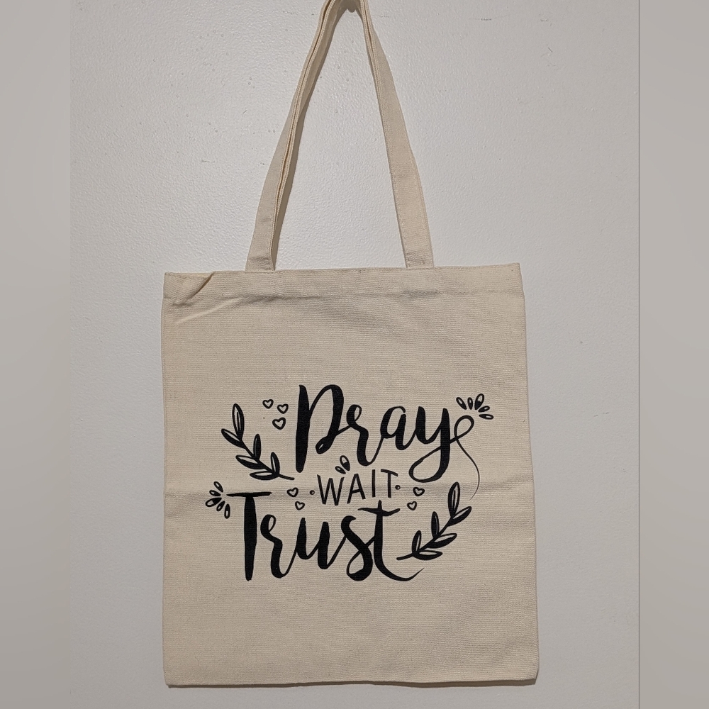 Faith-Inspired Canvas Tote Bag - Pray Wait Trust